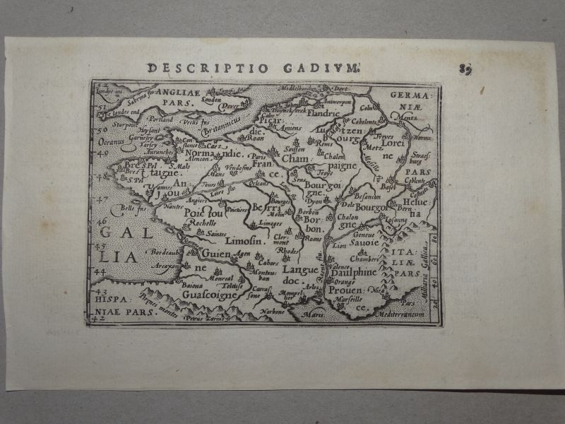 Antiguo mapa de Francia (Europa), 1606. Bertius